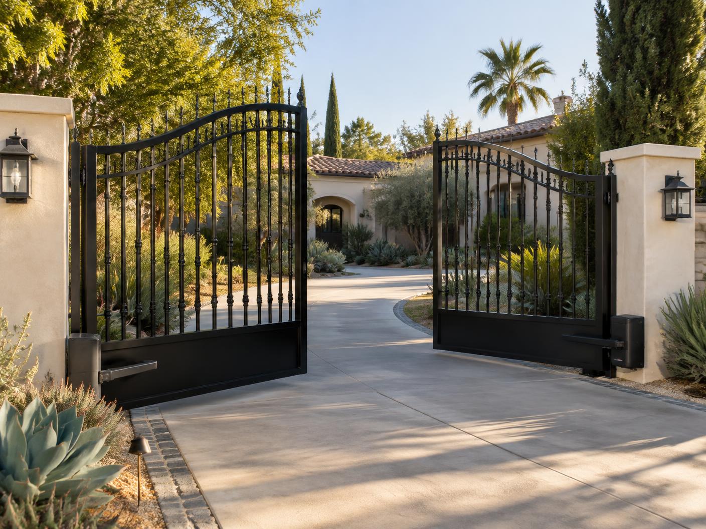 Automatic iron driveway gate opening at a South Bay home